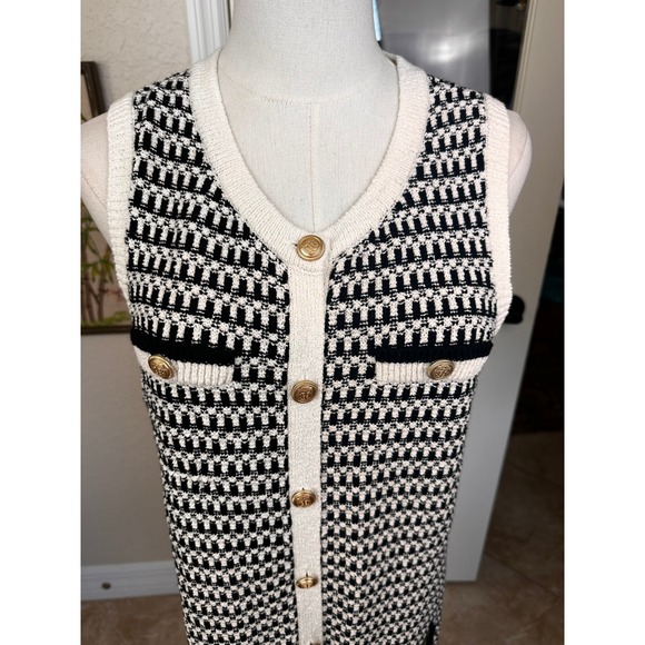 Talbots Womens Black‎ White Geometric Knit Sleeveless Button Front Dress Size L - Picture 5 of 12